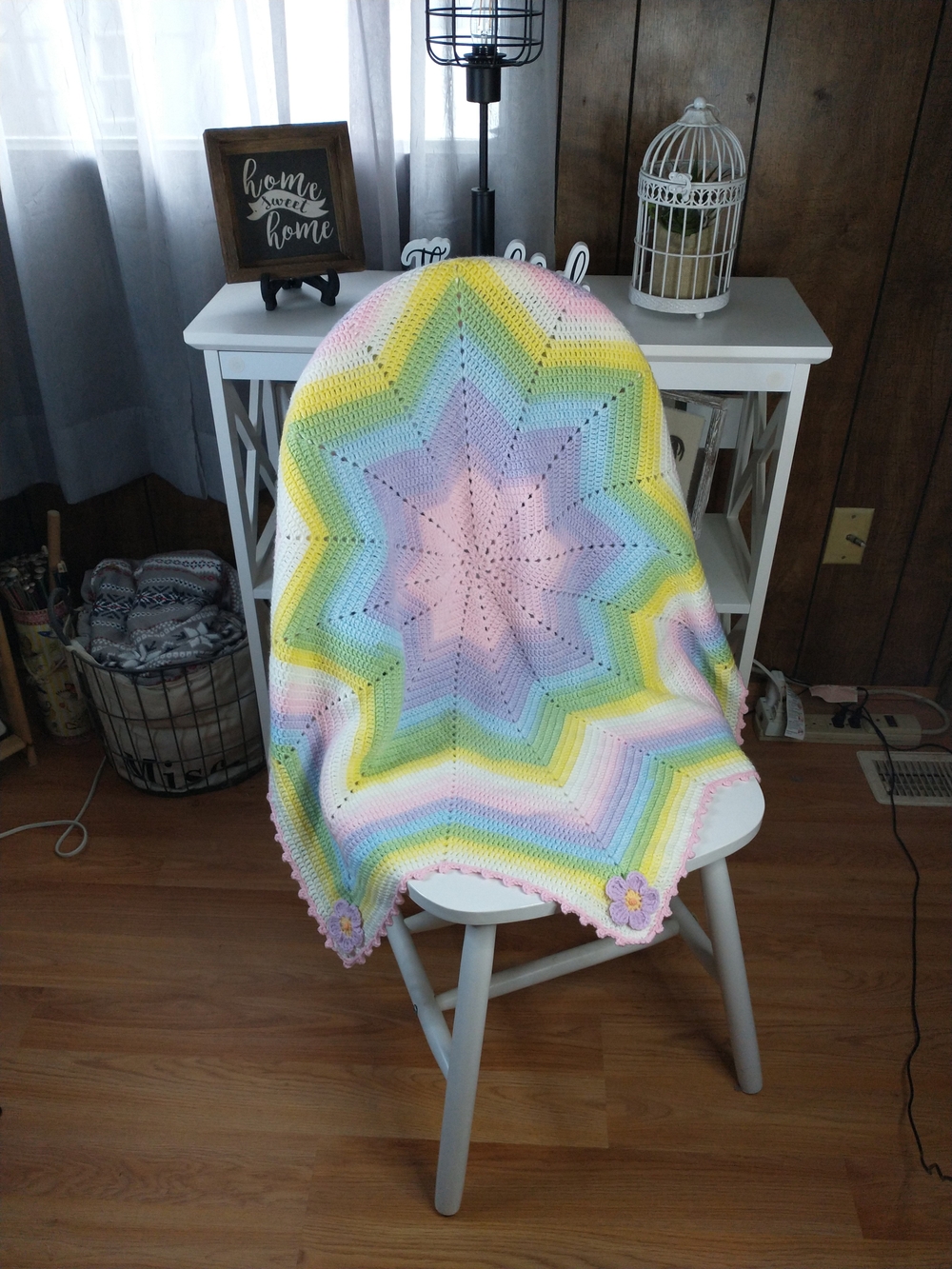 New Hand Crocheted Baby Girl Sunburst Blanket